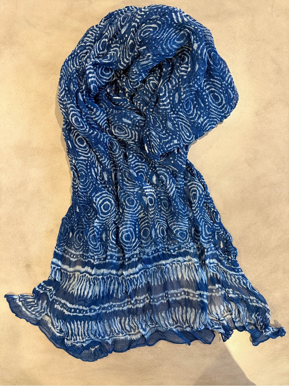 Anokhi Jaipur Indigo Blue Block Print Lightweight Crinkle Scarf